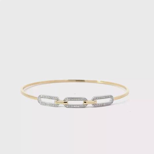 14k Yellow & White Gold 0.18cttw Diamond Oval Link Bangle