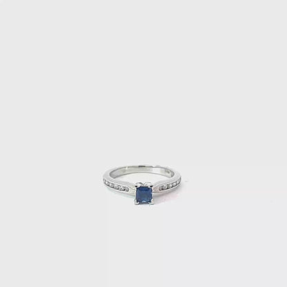 Platinum Square Cut Blue Sapphire Solitaire Ring