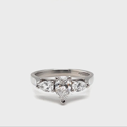 Platinum 0.51ct Pear Shaped Diamond Trilogy Engagement Ring
