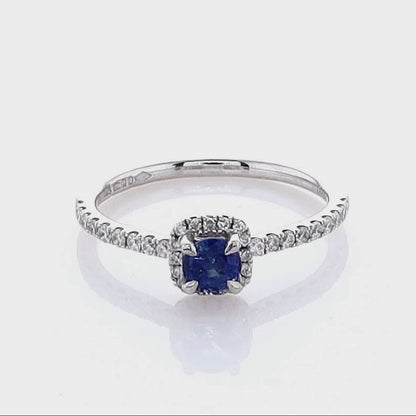 Platinum Round Sapphire Diamond Halo Ring