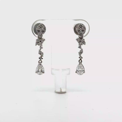 18k White Gold 1.04cttw Pear & Round Brilliant Cut Lab Diamond Drop Earrings