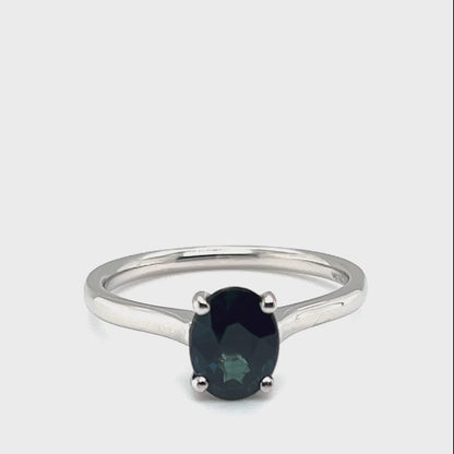 Platinum Oval Teal Blue Sapphire Ring
