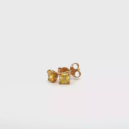 9k Yellow Gold 1.05cttw Square Emerald Cut Yellow Lab Diamond Stud Earrings