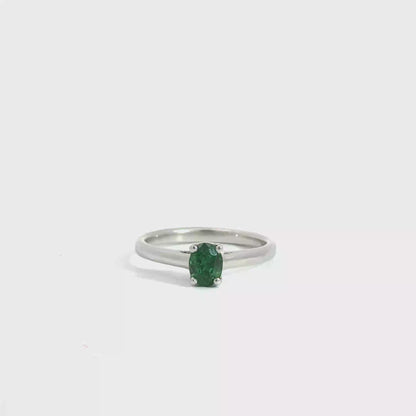 Platinum Oval Cut Green Tsavorite Solitaire Ring