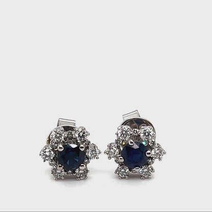 18k White Gold Round Sapphire & Diamond Earrings