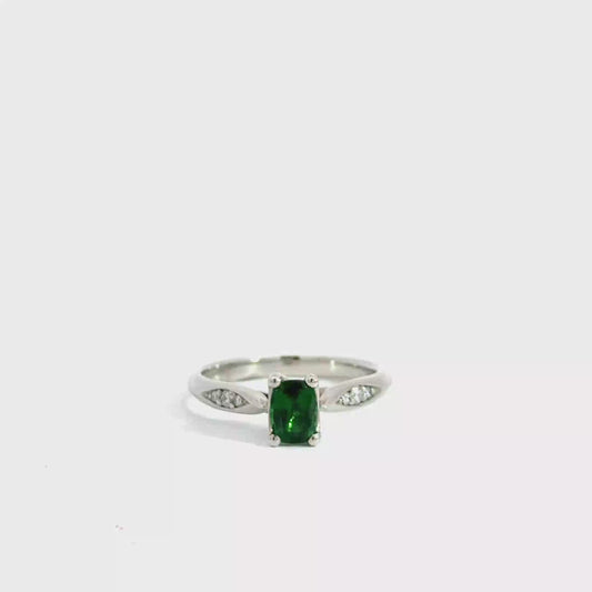 Platinum Cushion Cut Green Tsavorite Solitaire Ring