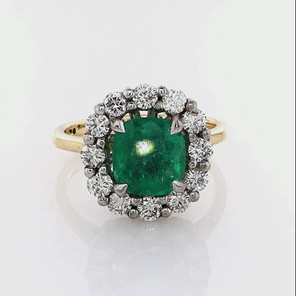 18k Yellow & Platinum Emerald Halo Ring