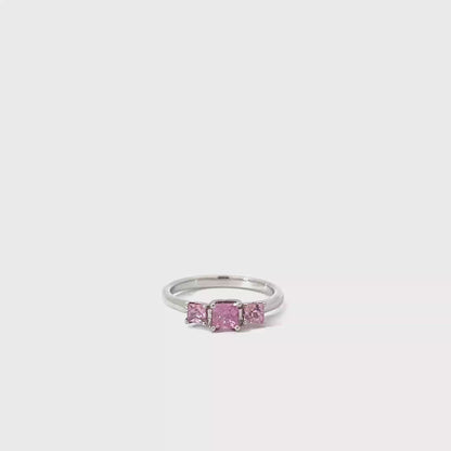 Platinum Square Cut Pink Sapphire Trilogy Ring