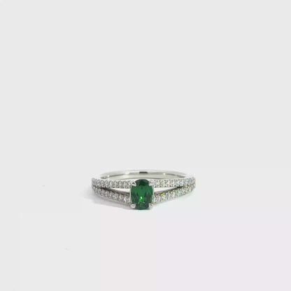 Platinum Oval Cut Green Tsavorite Solitaire Ring