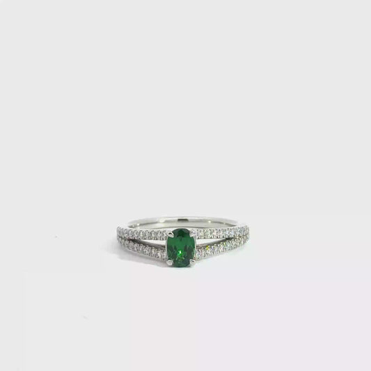 Platinum Oval Cut Green Tsavorite Solitaire Ring