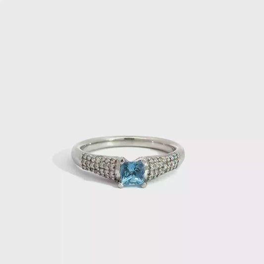 Platinum Princess Cut Blue Aquamarine Solitaire Ring