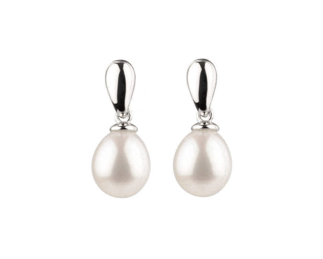 18k White Gold Cultured Fresh Water Pearl Drop Earrings